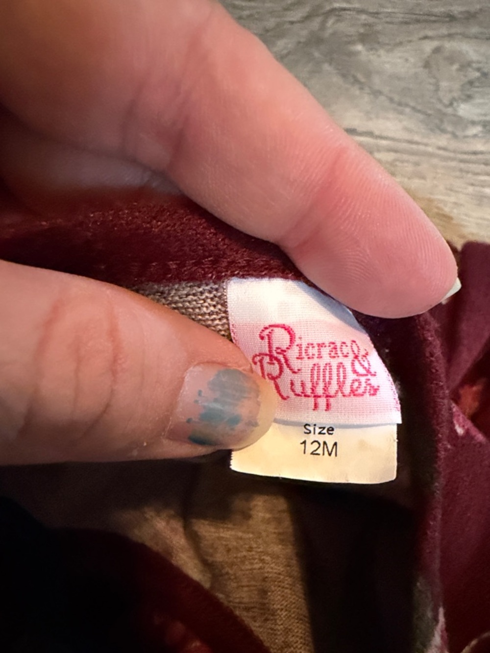 Ricrac & ruffles Burgundy Floral Baby Romper 12m - Picture 2 of 3